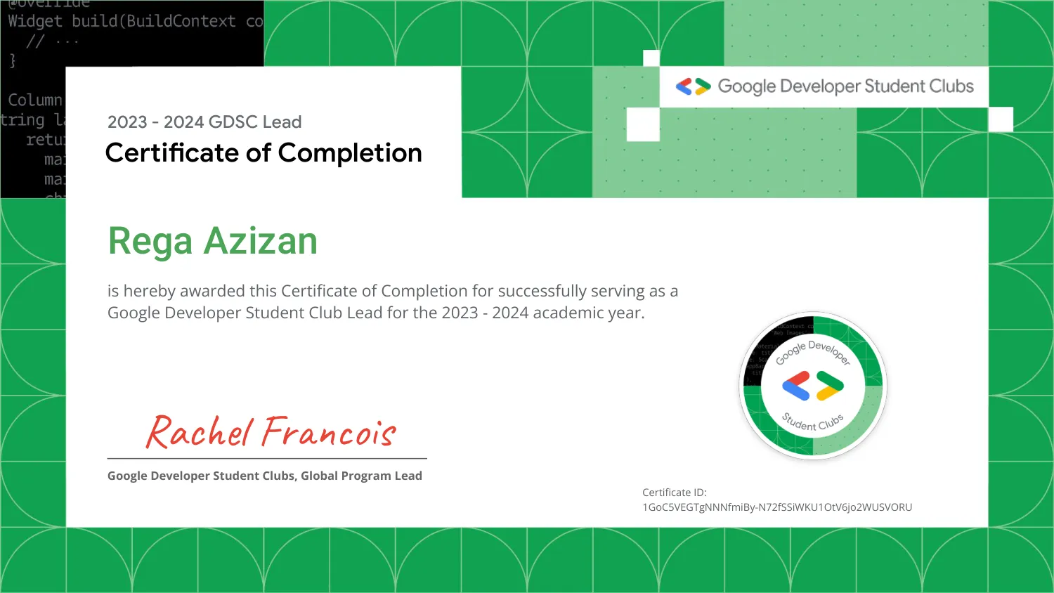 GDSC Lead Certificate